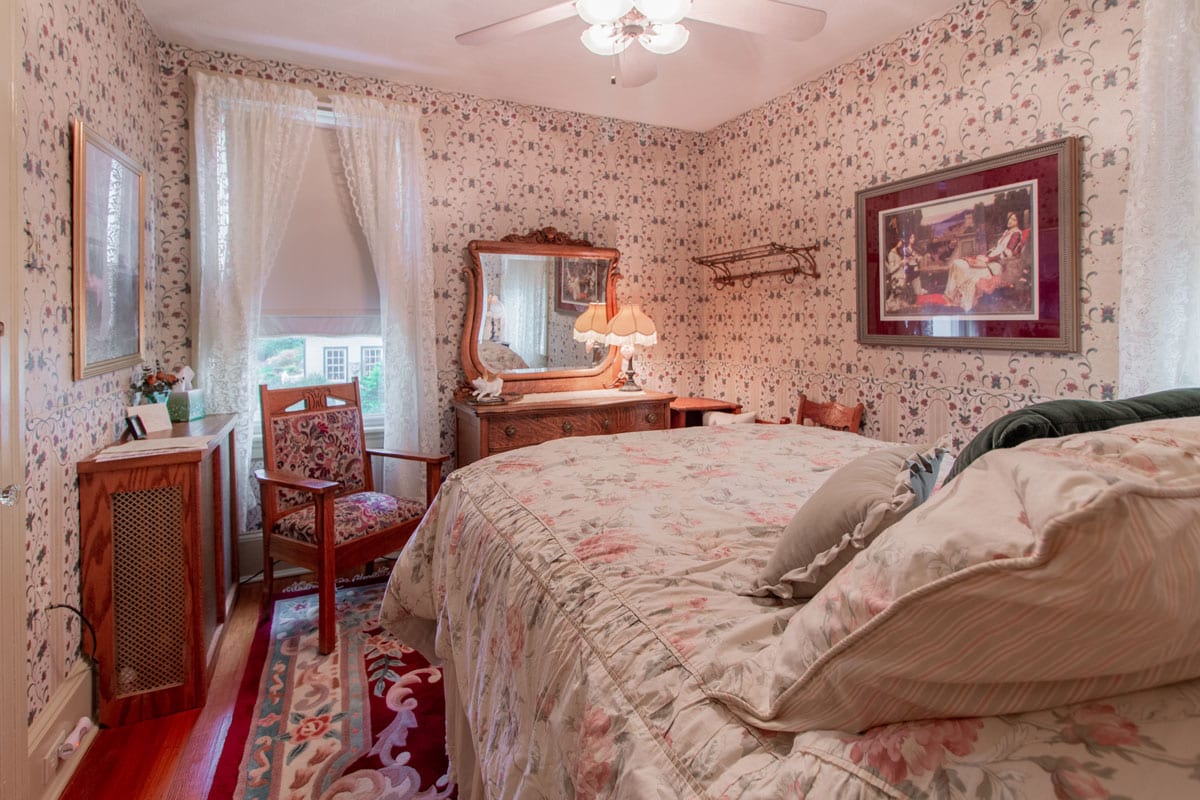 A comfortable full size bed and a private bath completes Emily's Room at Emily's BnB